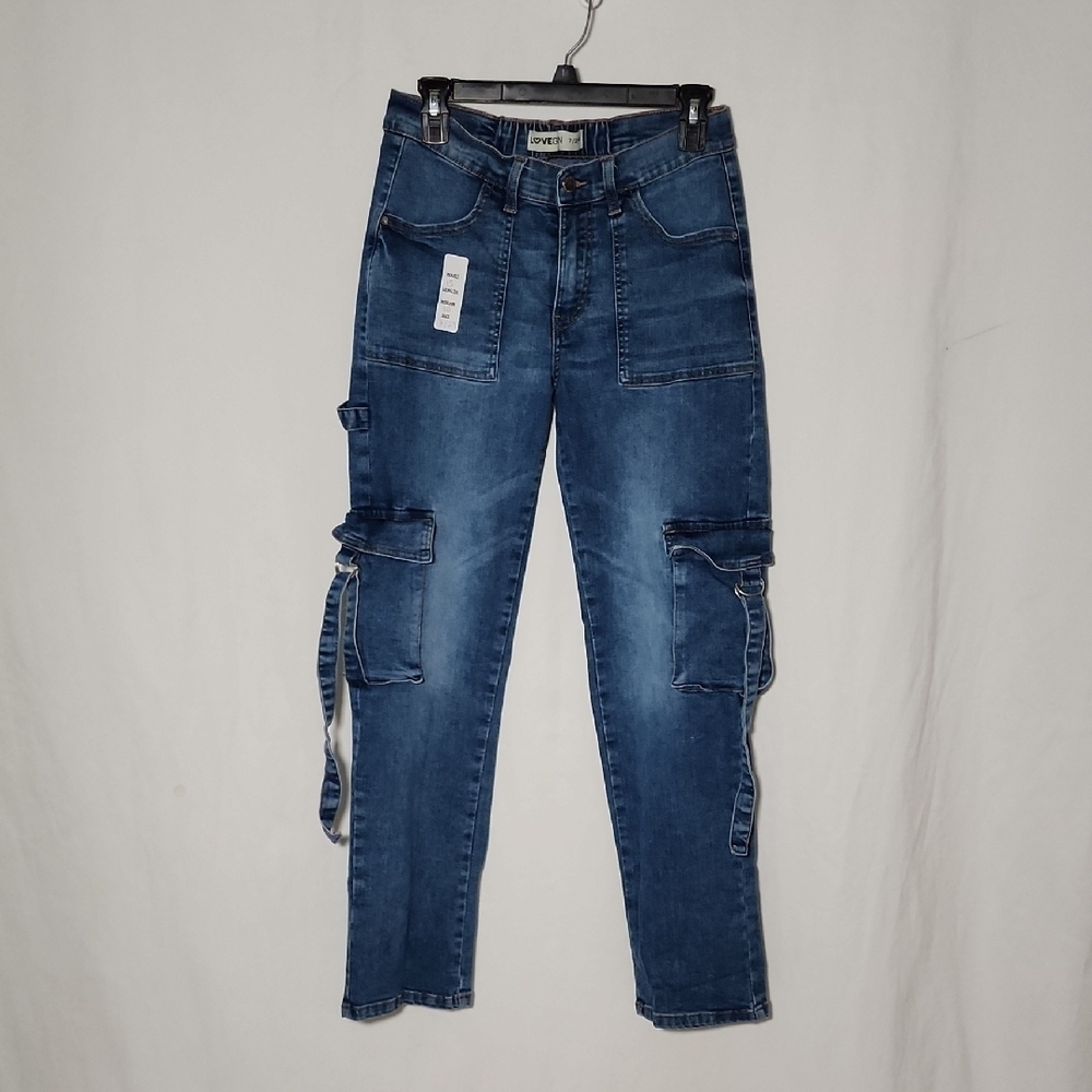 Forever 21 Dark Blue Ankle Cargo Jeans